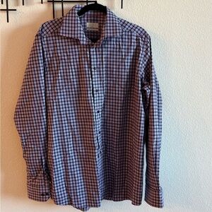 Eton Contemporary Men’s Blue Red Plaid Button Down Shirt Size 41 / 16